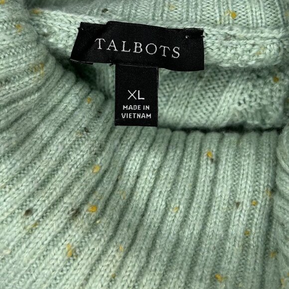 Talbots Sweater Womens XL Green Cable Knit Cowl Turtleneck Cotton Blend Casual - Picture 6 of 9